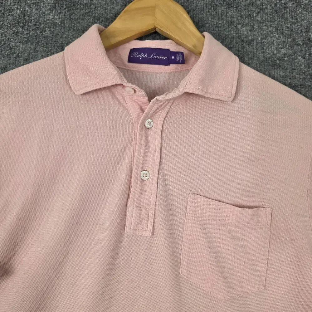 Ralph Lauren Purple Label Polo Shirt Men Medium Pink Pique Knit Casual Preppy